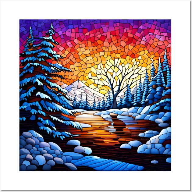 Stained Glass Snowy Winter Scene Wall Art by Chance Two Designs